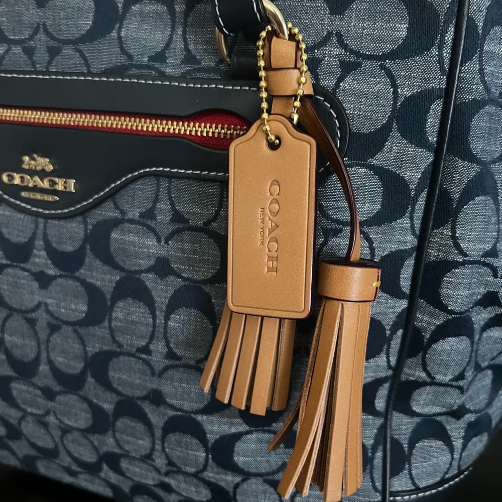 Coach Navy Signature Canvas Tote with Tan Tassels - Picture 2 of 10